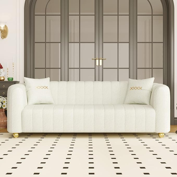 MoLiFaning 83" Luxury Teddy Velvet Sofa Mid Century Modern Couch for 3 Person Fashion Couch with ... | Amazon (US)