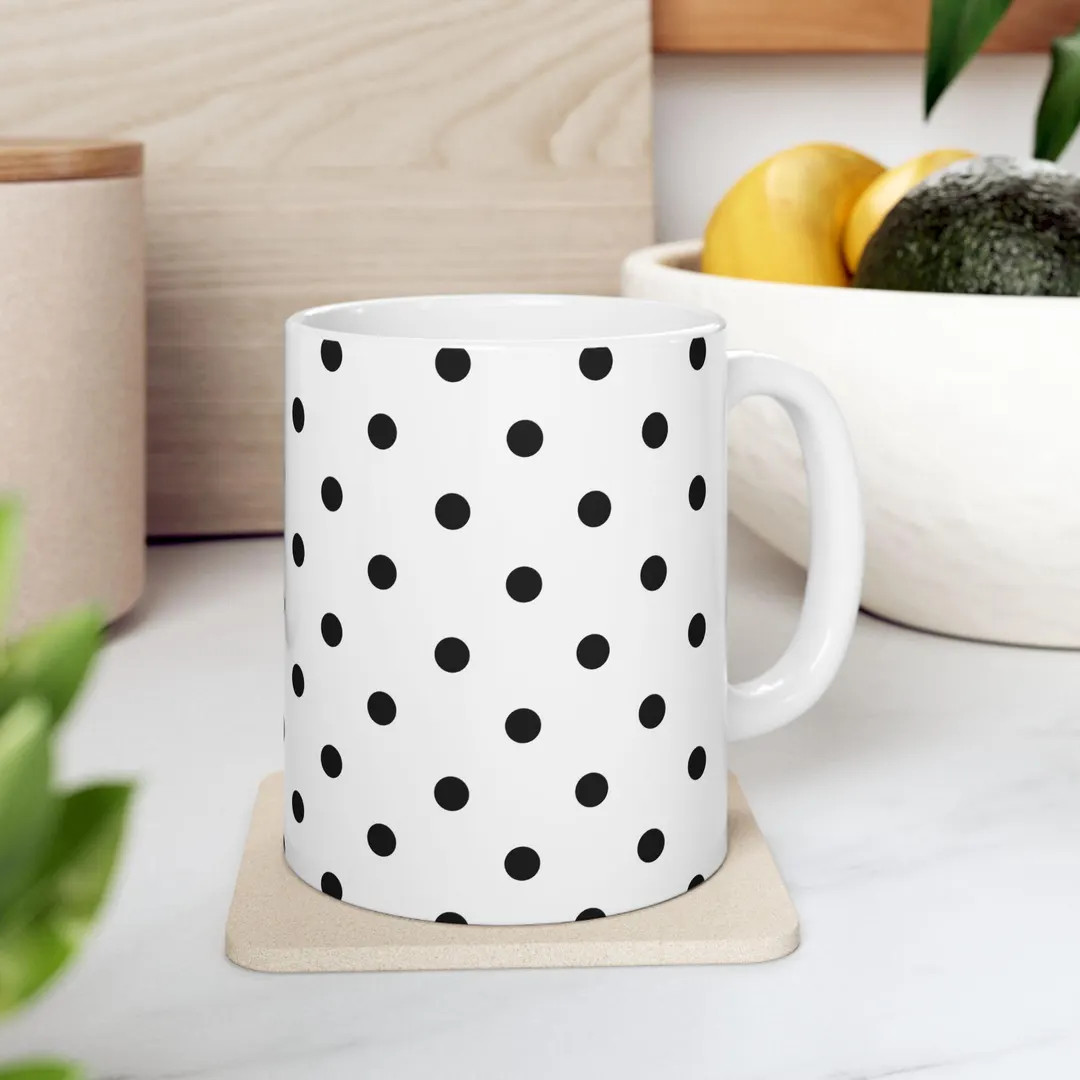 Black Polka Dot Ceramic Coffee Mug - Modern Kitchen Decor - Etsy | Etsy (US)
