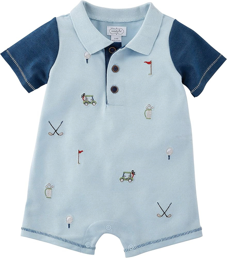 Mud Pie baby-boys Golf Pique Schiffly Romper | Amazon (US)