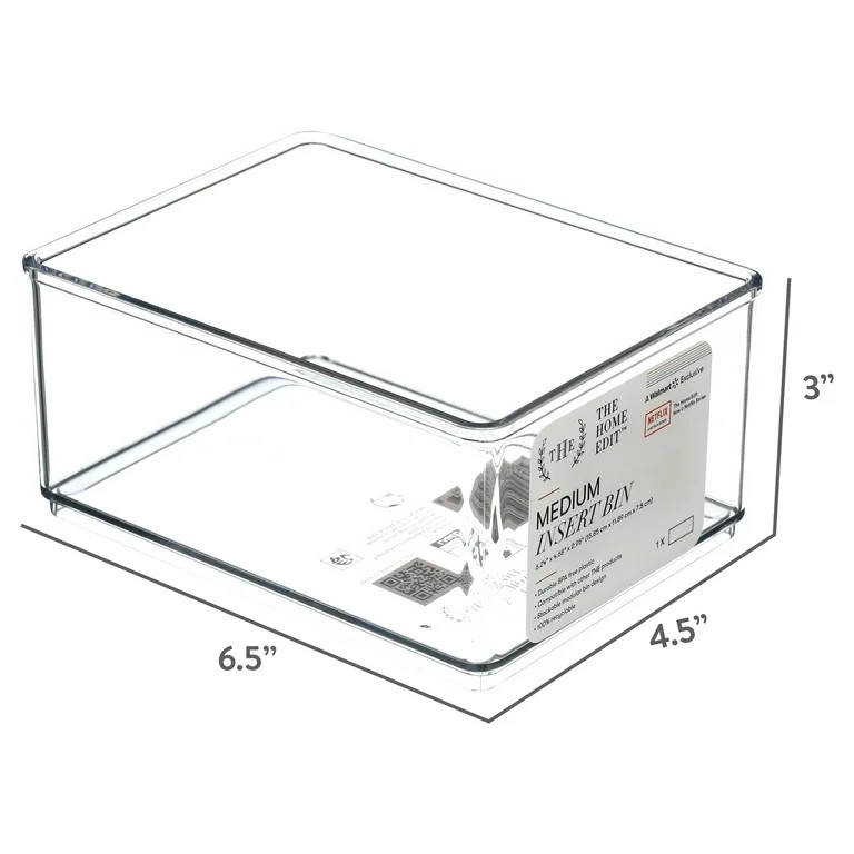 The Home Edit Medium Clear Storage Bin Organizer Insert, 1 Piece, 6.24" x 2.95" x 4.68" | Walmart (US)