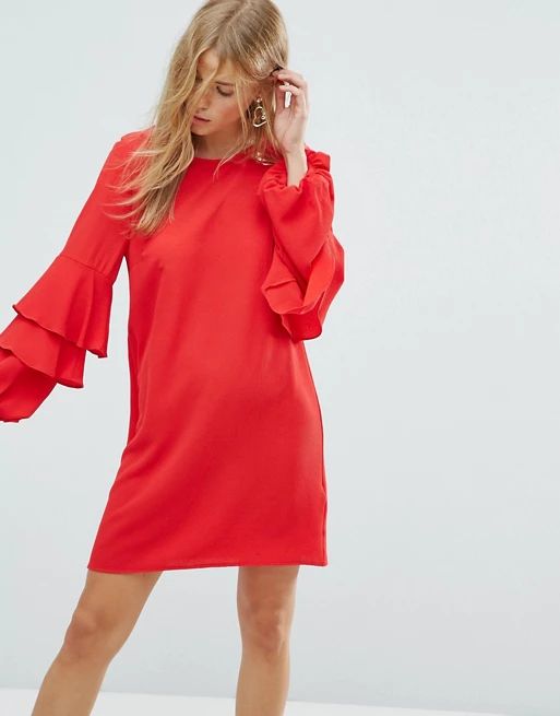 New Look Tiered Ruffle Sleeve Dress | ASOS US