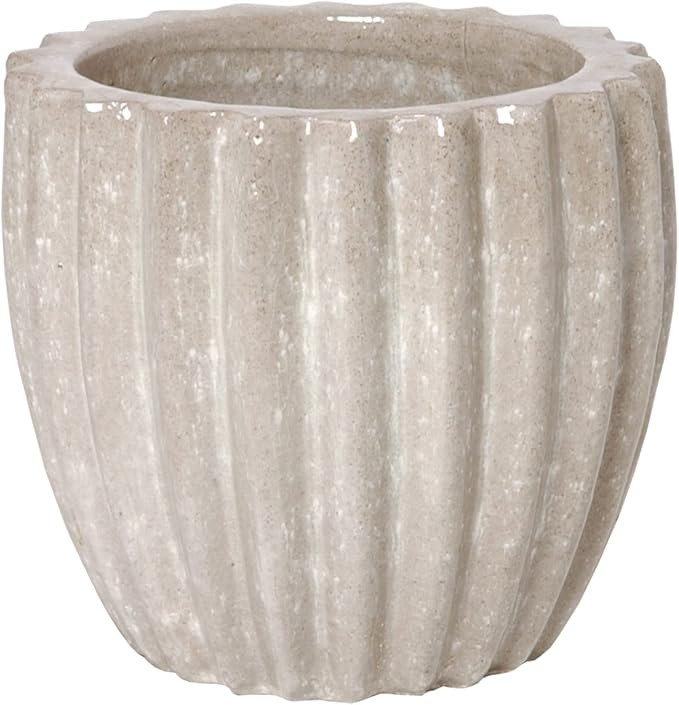 Round Ridged Planter Natural Beach Ceramic Glossy Handmade | Amazon (US)