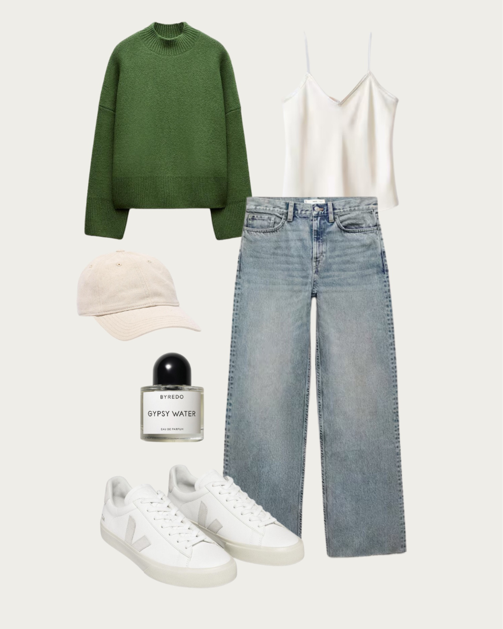 
This laid-back yet polished outfit is perfect for those transitional days, where the freshness of spring meets the last whispers of winter. It’s a look that’s both versatile and comfortable, ideal for weekend outings, casual Fridays at work, or simply for those days when you want to combine comfort with style. The green sweater provides a pop of color that’s perfect for the season, while the denim and sneakers keep the outfit grounded and approachable. The cap adds a sporty touch, and the fragrance is the invisible final touch that pulls everything together.

#LTKSeasonal #LTKstyletip #LTKworkwear