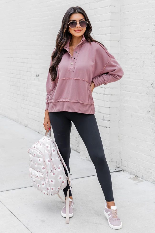 Just Go With It Mauve Henley Pullover | Pink Lily