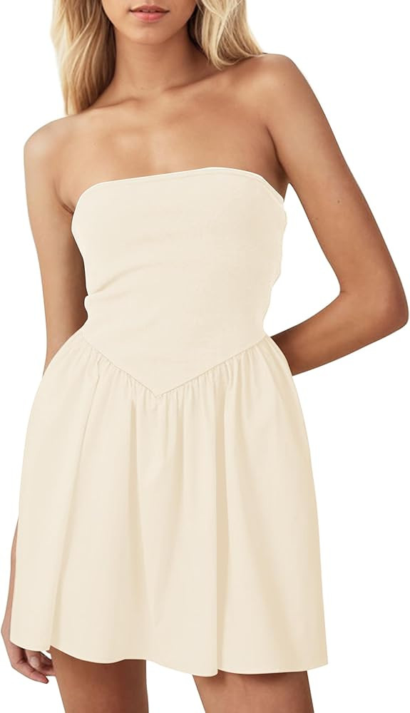 MISSACTIVER Vestido corto sin tirantes para mujer, con hombros descubiertos, sin mangas, cintura ... | Amazon (US)