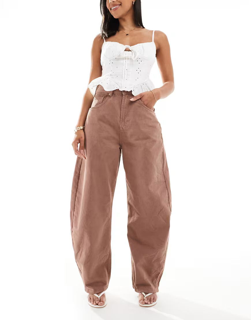 ASOS DESIGN high waist barrel jeans in mocha-Brown | ASOS (Global)