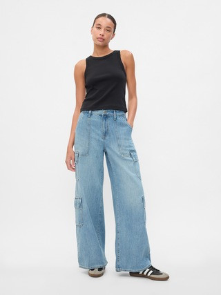 Mid Rise Drapey Soft Baggy Cargo Jeans | Gap Factory