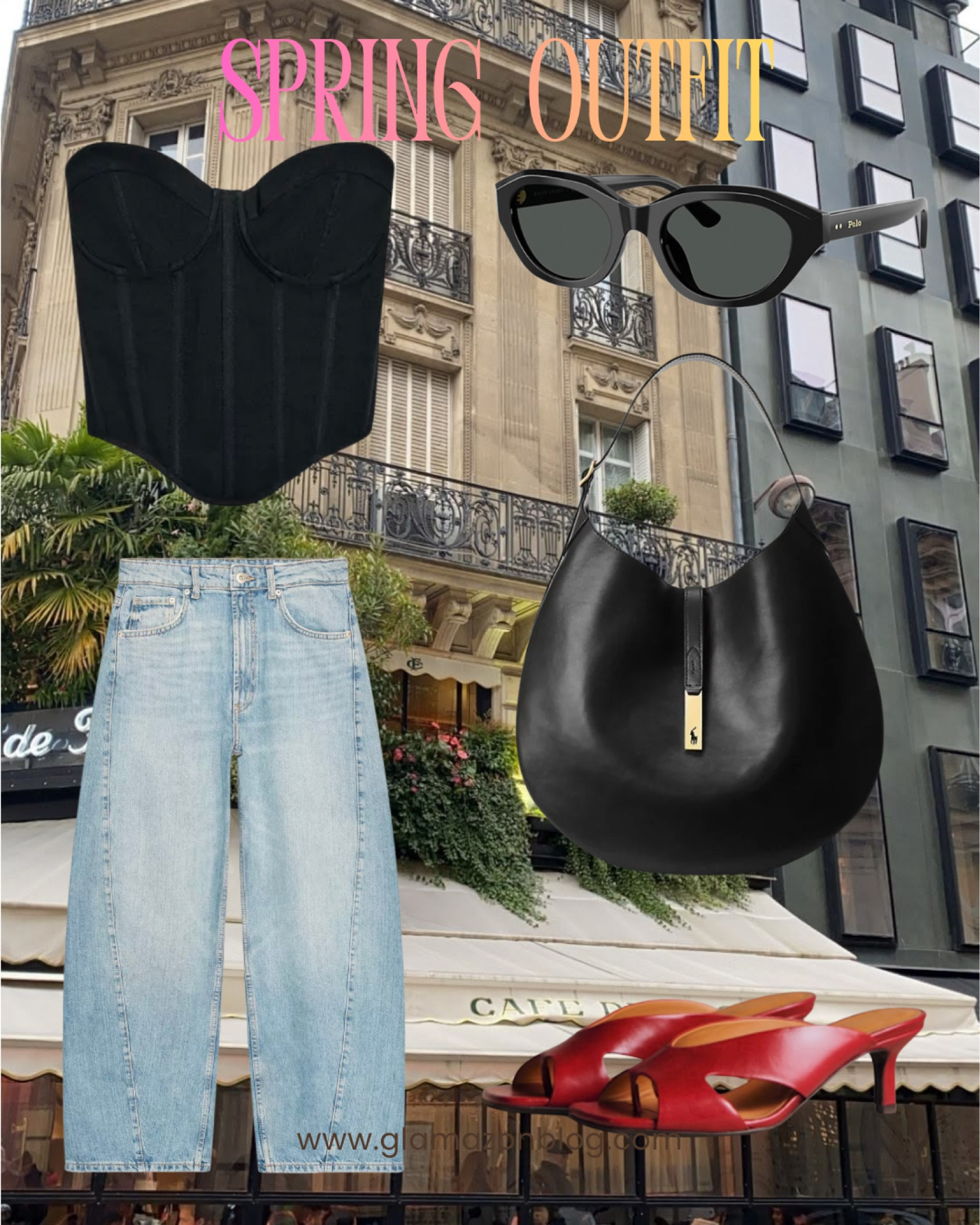 Zara outfit, Ralph Lauren bag, balloon jeans, black corset, red mules, sezane shoes 

#LTKspring #LTKsummer #LTKuk