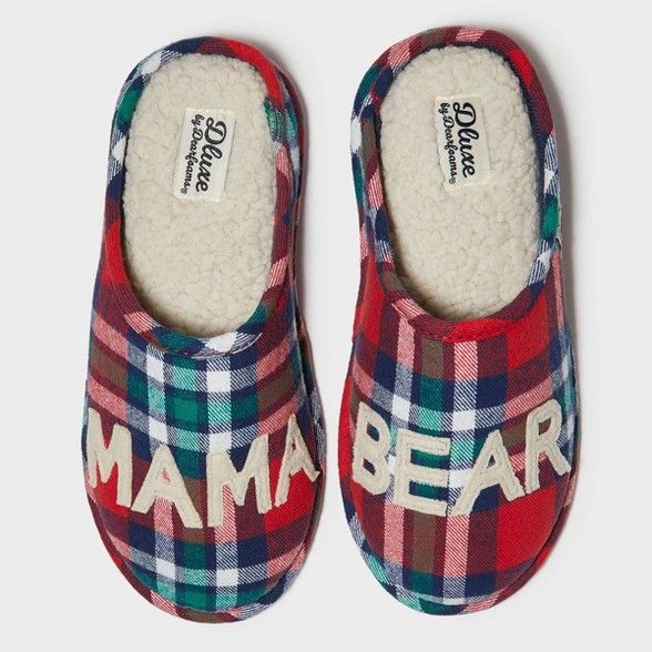 Women's dluxe by dearfoams Mama Bear Slide Slippers - Red | Target