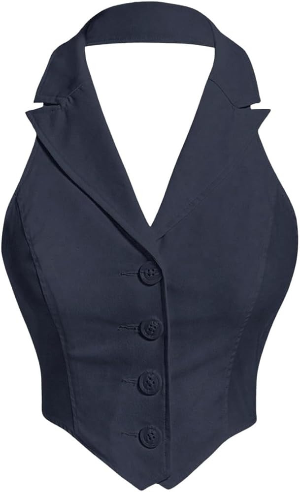 Women's Solid Asymmetrical Hem Backless Crop Tank Tops Sleeveless Casual Button Front Crop Blazer... | Amazon (US)