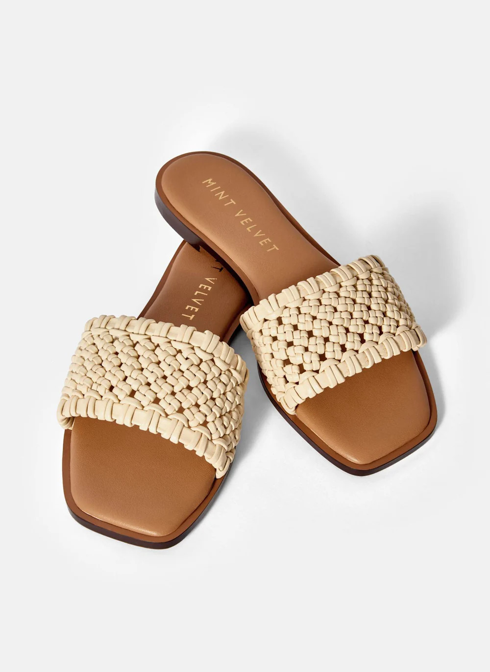 Sophie Cream Leather Woven Sliders | Mint Velvet