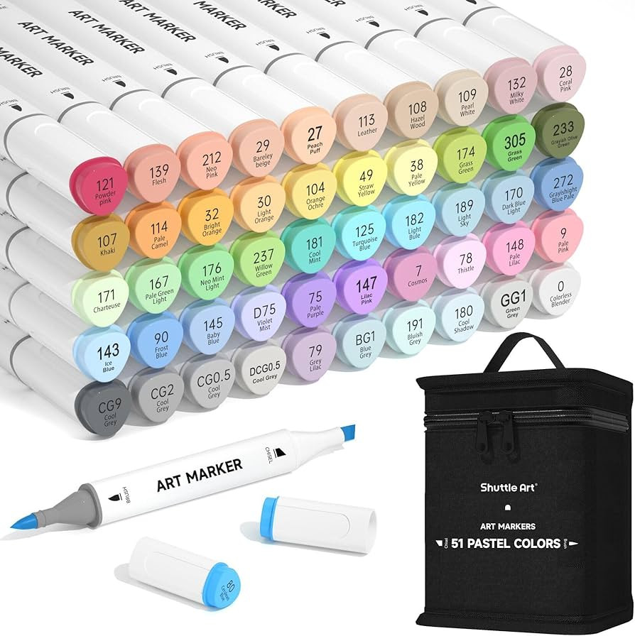 Shuttle Art Pastel Alcohol Markers Brush tip, Dual Tip Brush & Chisel Tip Art Marker Set, 50 Colo... | Amazon (US)