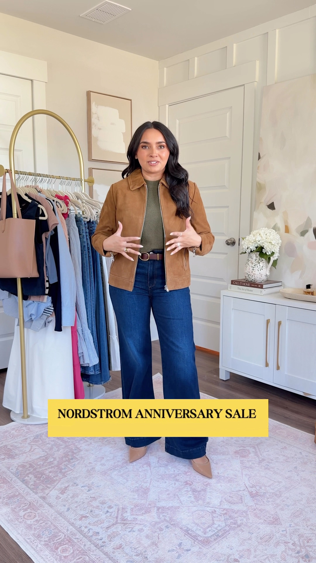 Nordstrom Anniversary Sale!
Suede jacket size xs TTS - size up a size to zip over thick sweaters
Jeans size 26 petite TTS
Green sweater size xxs TTS

#LTKPetite #LTKSaleAlert #LTKootd