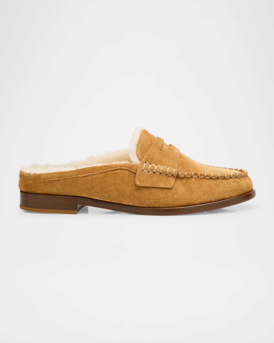 Rag & Bone Carter Shearling-Lined Suede Loafer Mules | Neiman Marcus