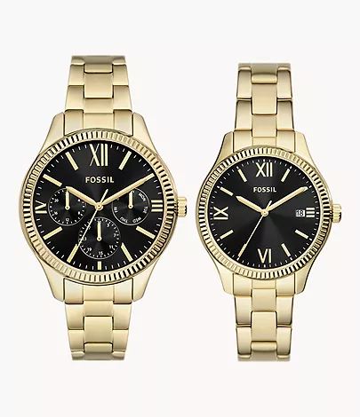 His and Hers Multifunction Gold-Tone Stainless Steel Watch Box Set | Fossil (US)