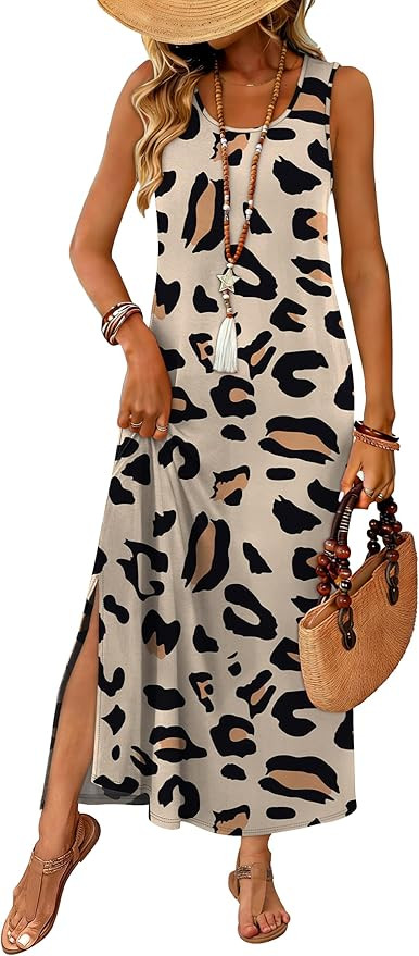 WIHOLL Maxi Dress Summer Dresses 2026 Beach Vacation Clothes Sleeveless Sundresses with Pockets B... | Amazon (US)
