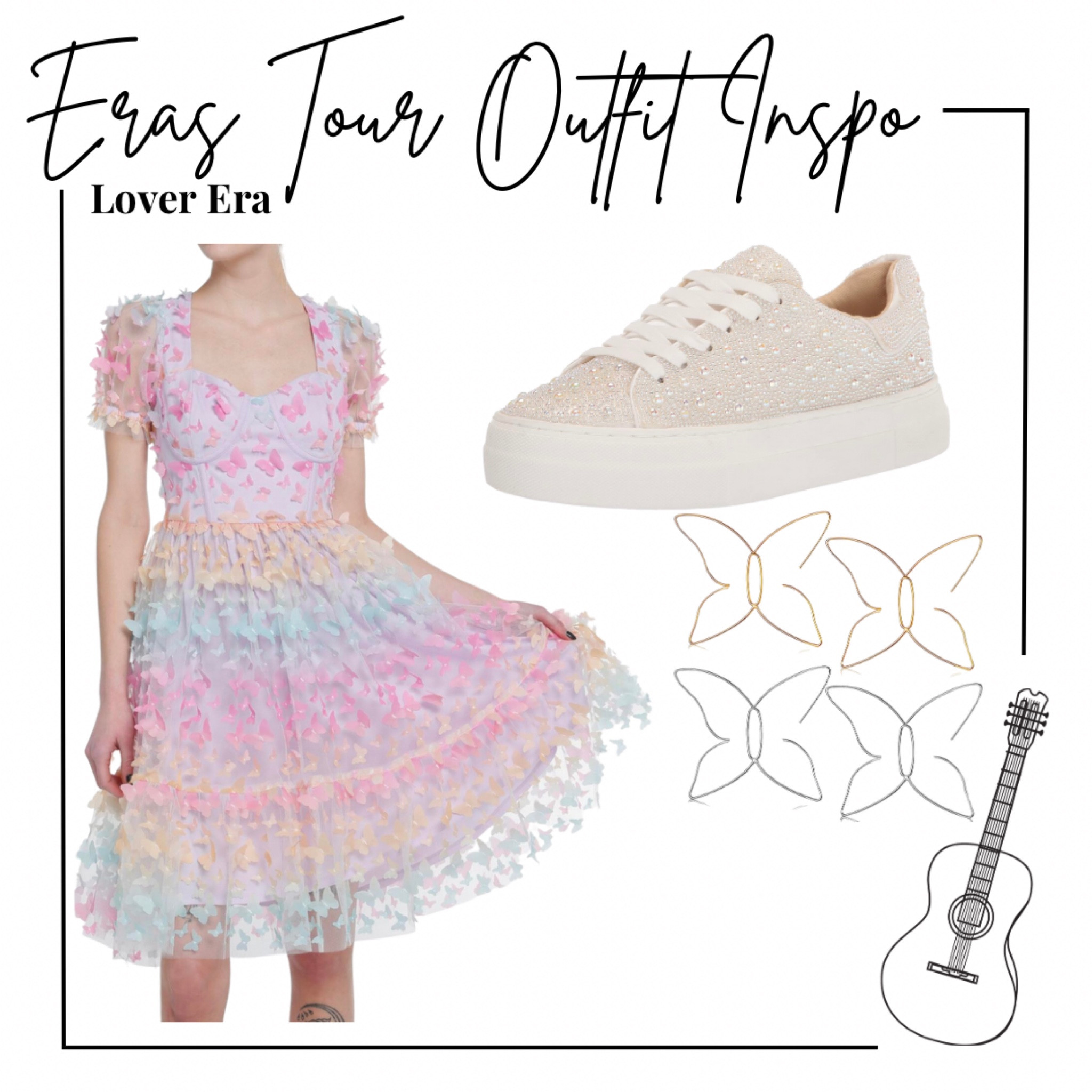 Taylor swift concert eras tour Outfit inspo - lovers era - hot topic butterfly pastel dress, betsey Johnson pearl rhinestone sneakers and butterfly earrings 

Eras tour, eras outfit, outfit inspo, concert Outfit, spring outfit, colorful outfit, ootd, affordable outfit, Taylor swift, lover vibes 

#LTKFestival #LTKSeasonal #LTKFind