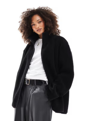 ASOS DESIGN borg zip through fleece in black | ASOS (Global)