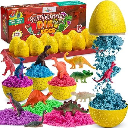 LITTLE CHUBBY ONE Kids Velvet Play Sand Dino Egg Set - Toy Magic Sand Set - Includes 12 Eggs with... | Amazon (US)