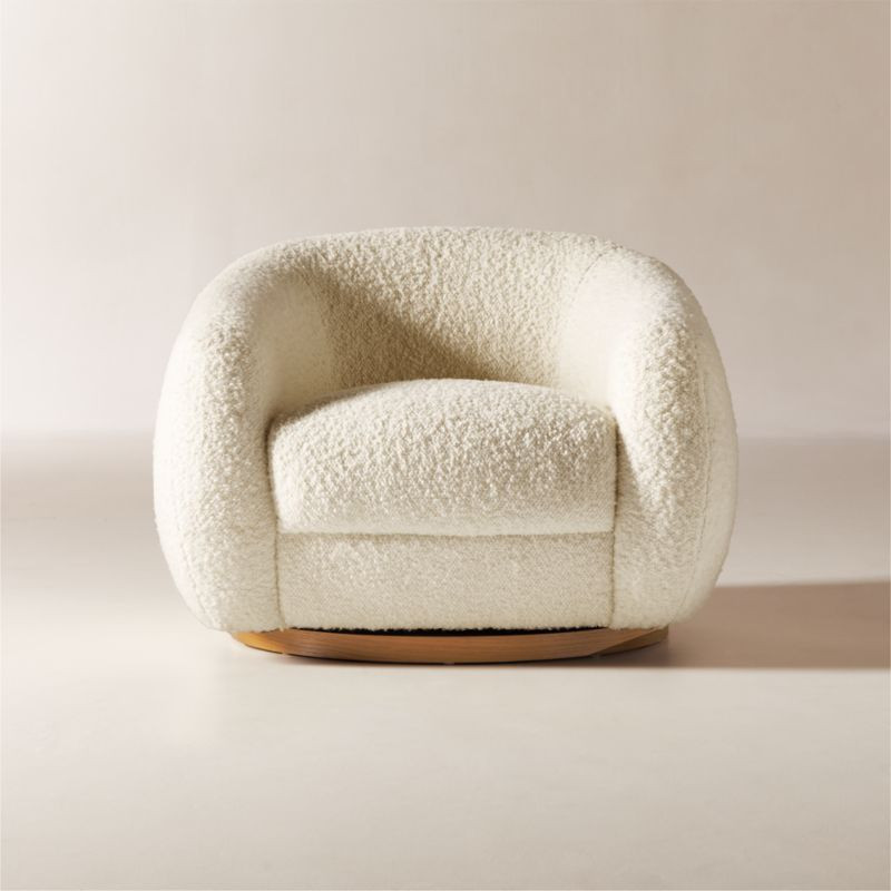 Laszlo Warm White Boucle Swivel Chair + Reviews | CB2 | CB2