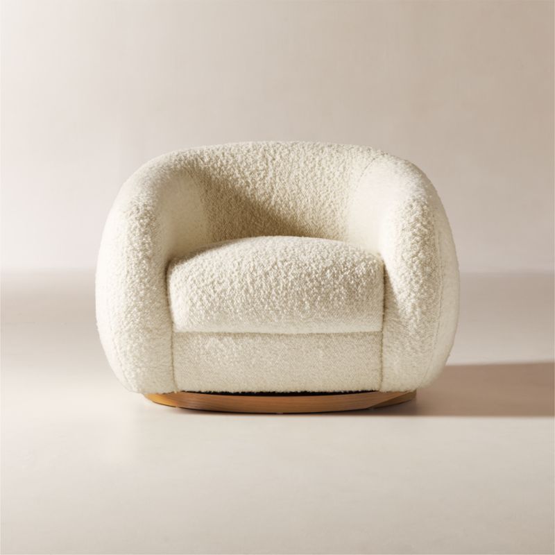 Laszlo Warm White Boucle Swivel Chair | CB2 | CB2