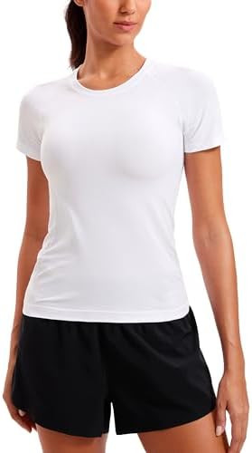 CRZ YOGA Seamless Workout Tops for Women Short Sleeve Athletic Tees Breathable Gym Running Yoga S... | Amazon (US)