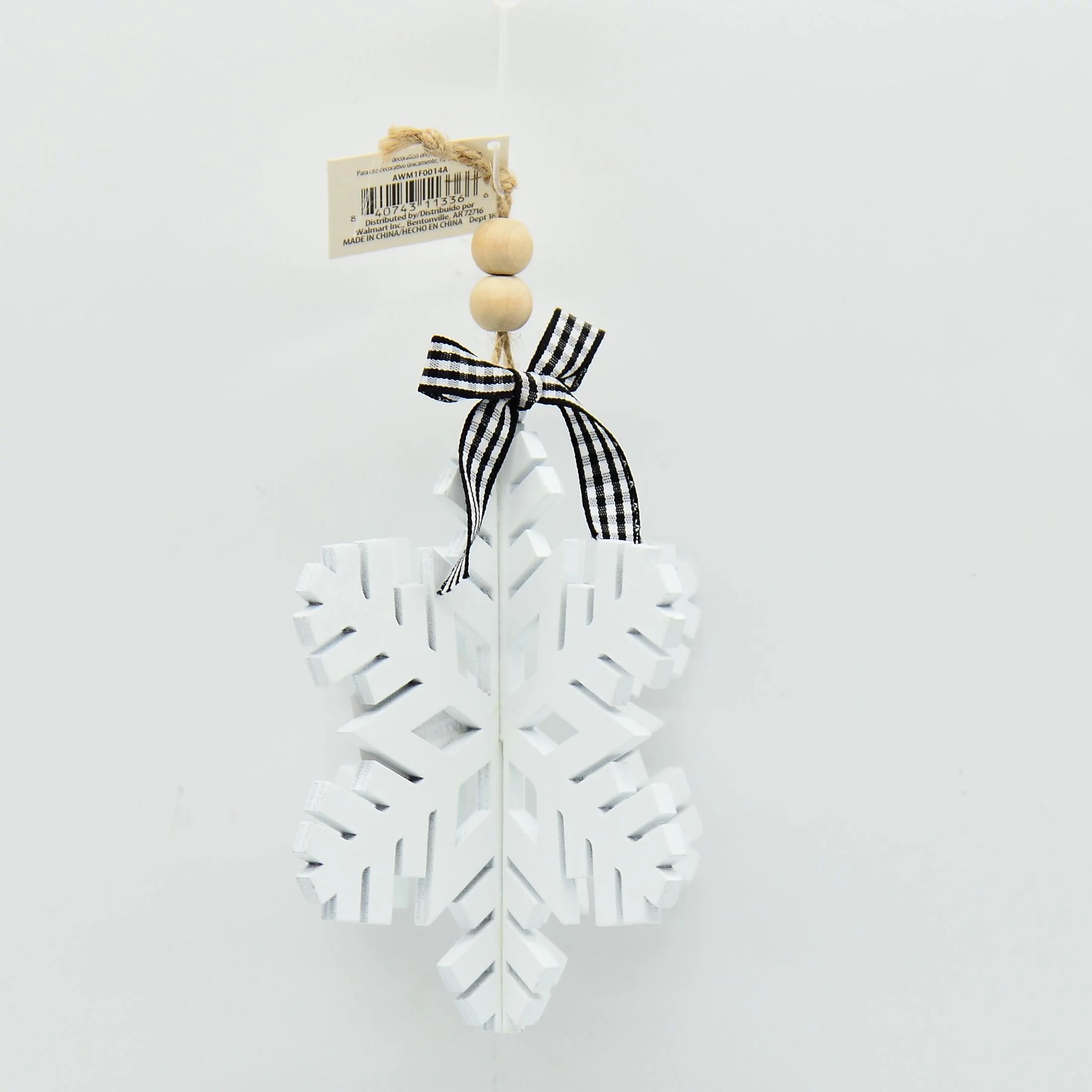 Holiday Time White Wood Snowflake, Homemade Christmas Tree Unlit Hanging Ornament, 5.1"H | Walmart (US)