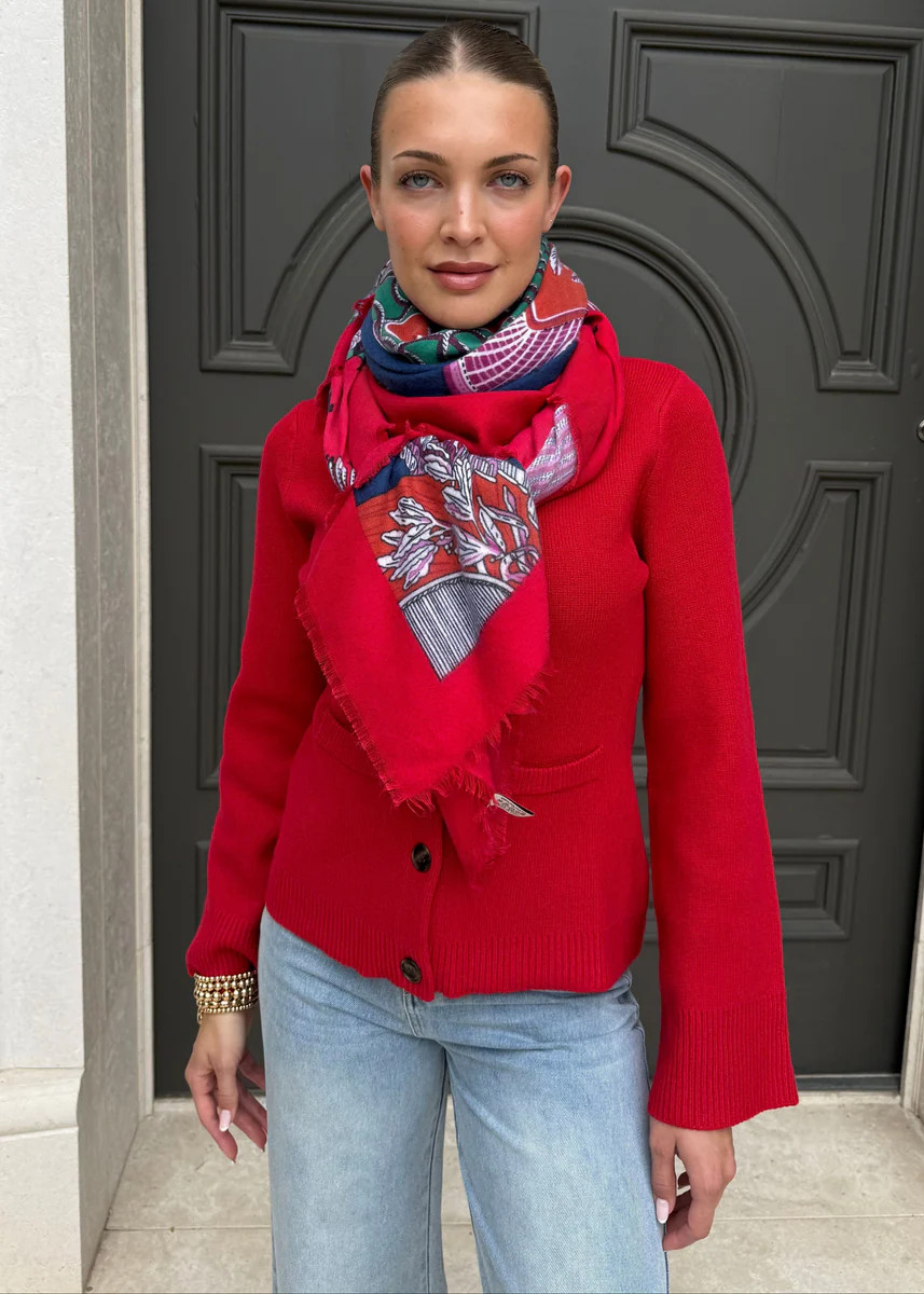 Dania Tassel Print Scarf-Red | Benaar La