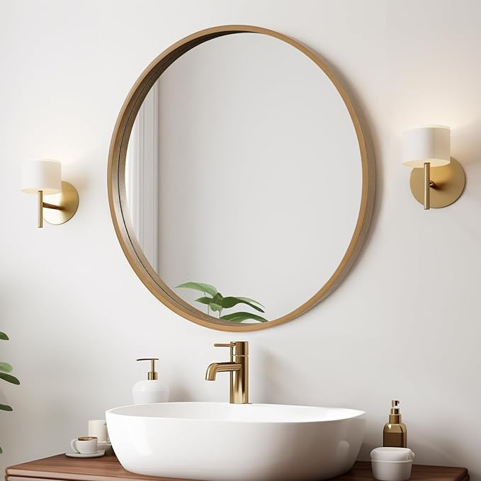WallBeyond Round Wood Mirror 24" Circle Wall Mirror for Bathroom Round Wall Mirror for Wall Decor... | Amazon (US)