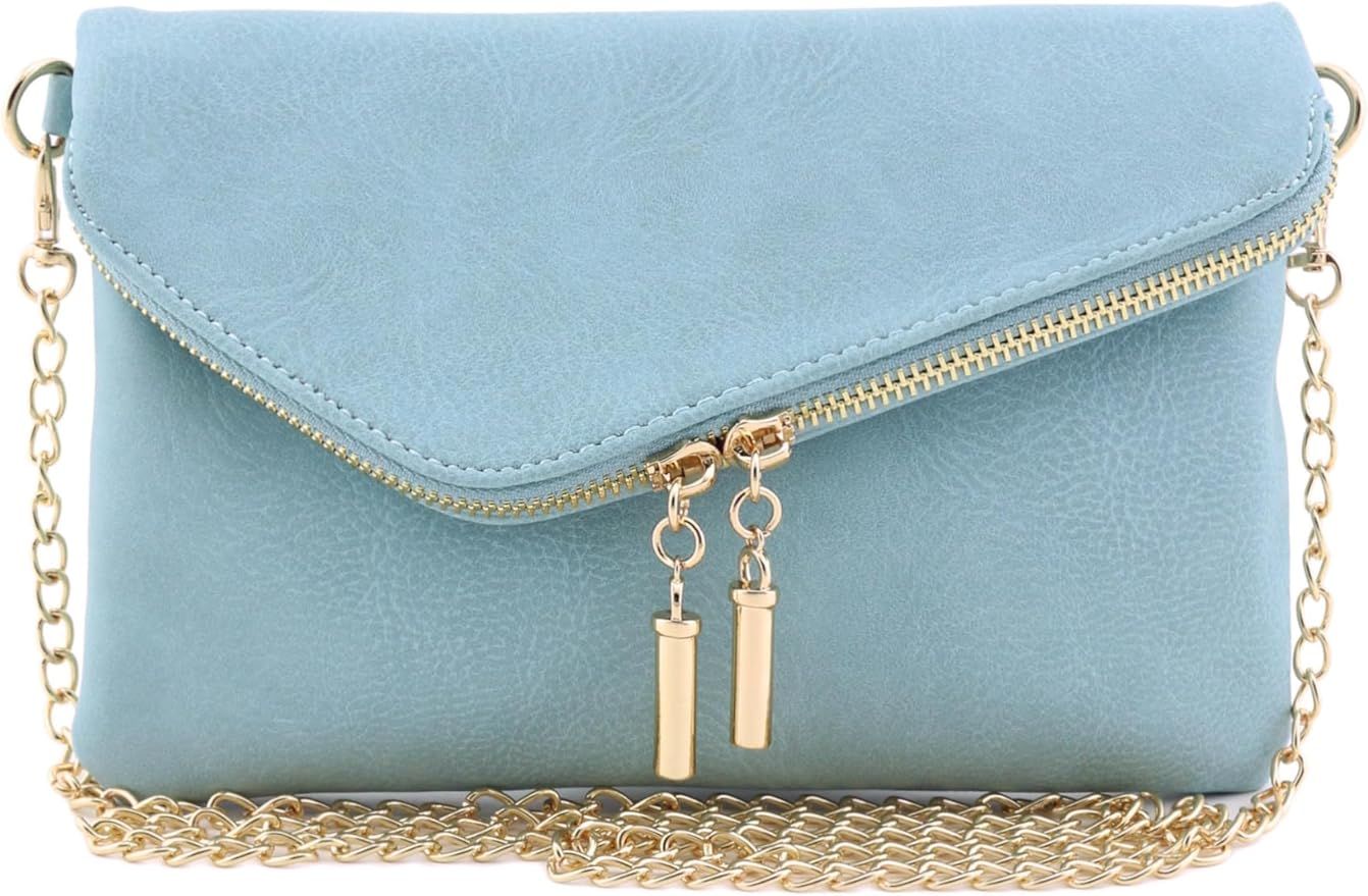 FashionPuzzle Envelope Wristlet Clutch Crossbody Bag with Chain Strap (Bluebell) One Size | Amazon (US)