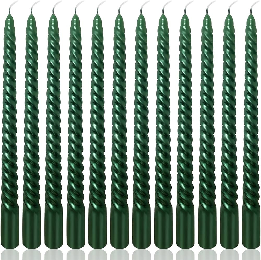10 Inch Green Spiral Taper Candles Set for Christmas and Spring, Unscented Dripelss Candlesticks ... | Amazon (US)