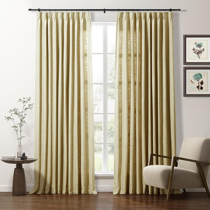 TWOPAGES Mustard Yellow Pinch Pleated Cotton Curtain Natural Room Darkening Curtain 96 inches Lon... | Amazon (US)