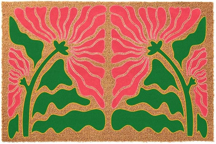 Funny Coir Doormat Retro Poppy Boho Modern Floral Rugs with Heavy-Duty PVC Backing Non Slip Outdo... | Amazon (US)