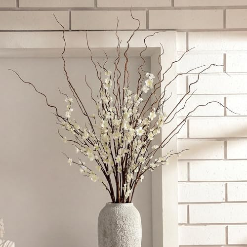 Daifunli 8 Pcs 38 Inch Artificial Flowers Cherry Blossom 45 Inch Curly Willow Branches for Spring Summer Indoor Decoration Faux Long Stem Silk Plum Blossom for Wedding Home Office Hotel Vase Decor | Amazon (US)