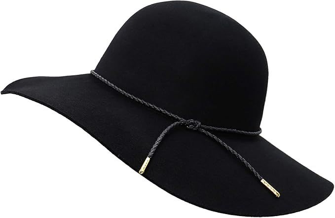 Bienvenu Women's Wide Brim Wool Ribbon Band Floppy Hat | Amazon (US)