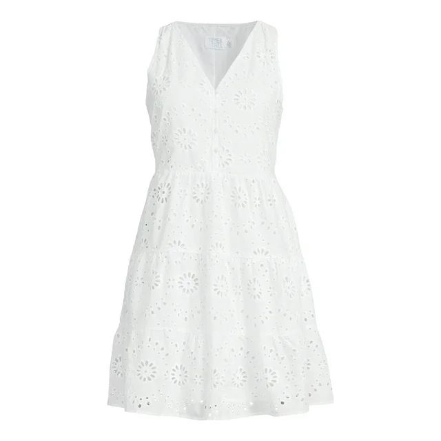 Time and Tru Women's Cotton Blend Tiered Eyelet Dress, Sizes XS-XXXL | Walmart (US)