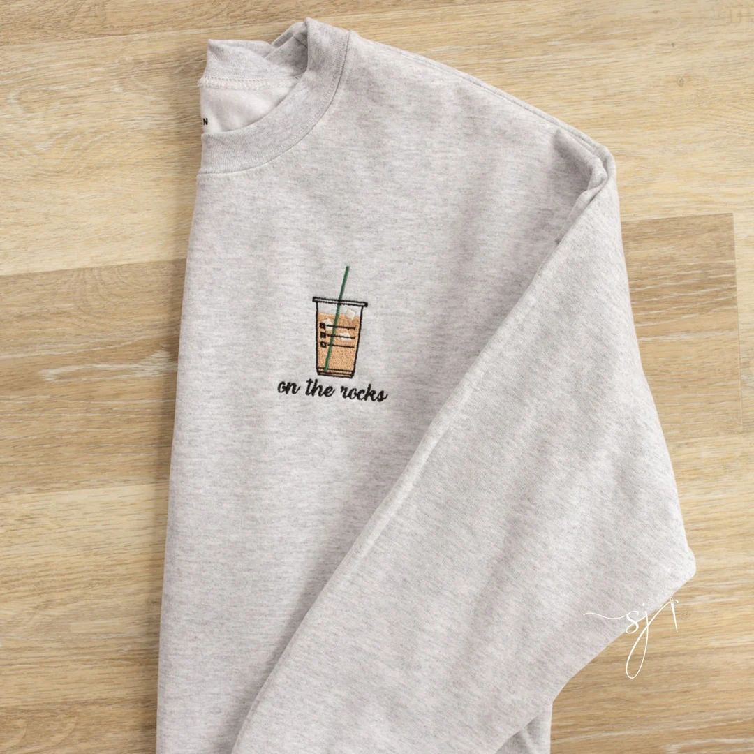 On the Rocks Iced Coffee Embroidered Crewneck Sweatshirt, Star, Frap Sweatshirt - Etsy | Etsy (US)