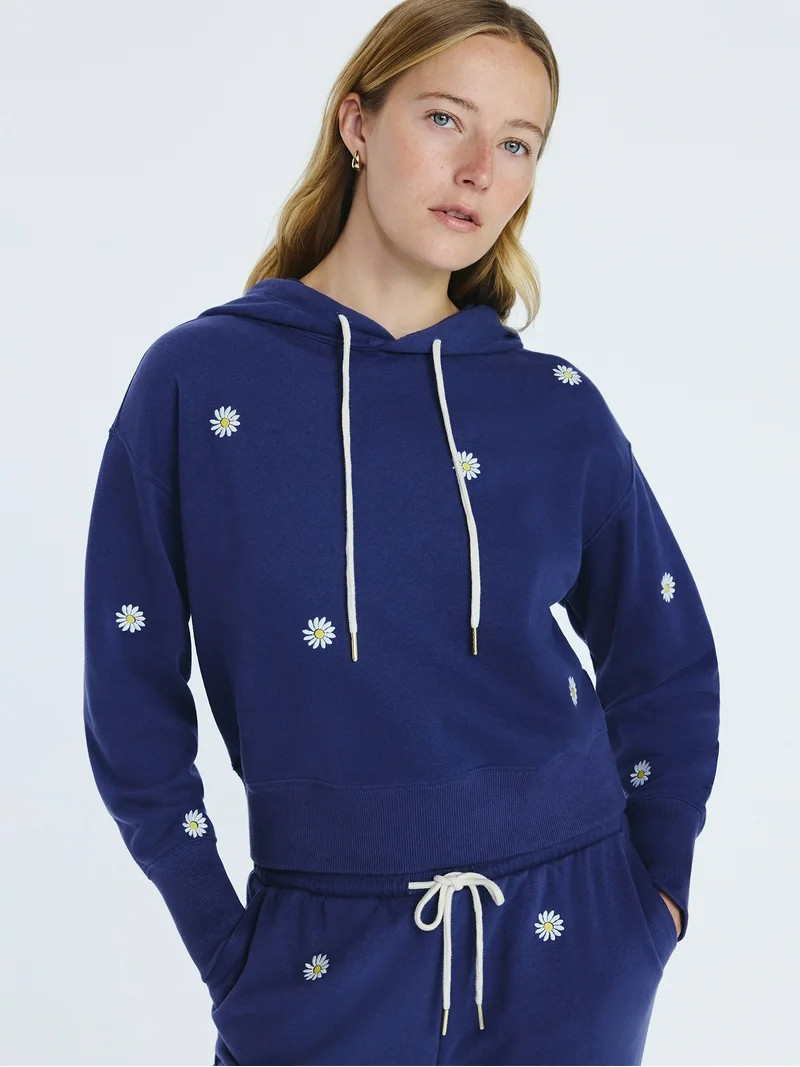 Free Assembly Women’s and Women’s Plus Cropped Embroidered Pullover Hoodie Sweatshirt, Sizes ... | Walmart (US)