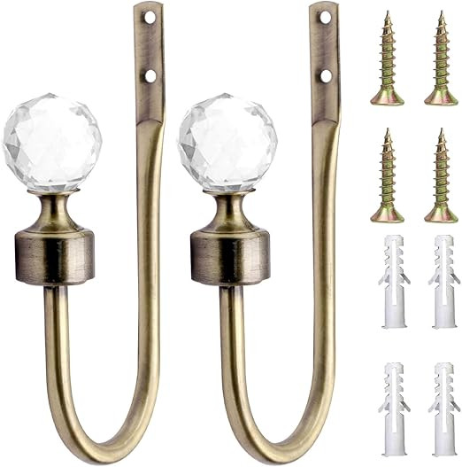 MUMIAO Curtain Holdbacks - Acrylic Crystal Curtain Tiebacks U Shaped Curtain Hooks Wall Mounted D... | Amazon (US)
