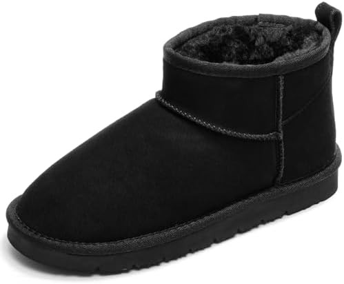 OOW 100% Genuine Suede Ankle Low Boots for Women Short Winter Snow Boot with Cozy Fur Lined | Amazon (US)