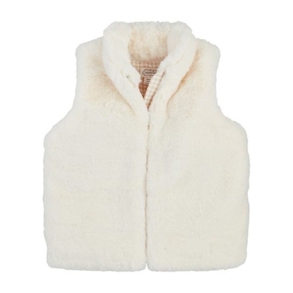 Mud Pie Girl's Ivory Fur Zip Toddler Vest in Cream, Size 2T-3T | 100% Polyester | Mud Pie