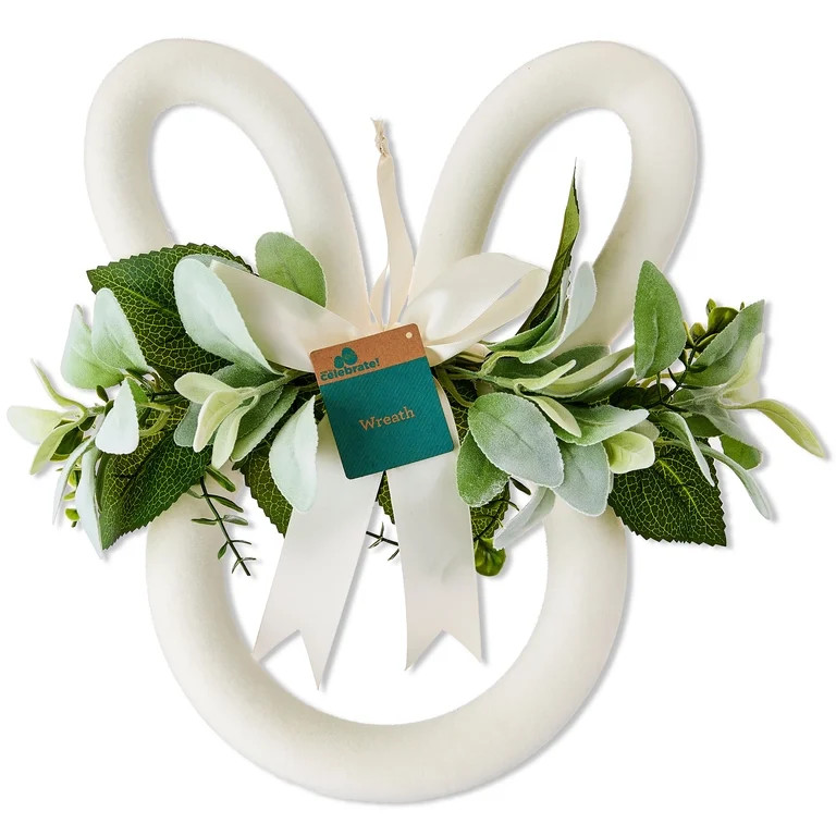 Flocked Bunny Head Wreath, White, 14", Easter by Way To Celebrate | Walmart (US)