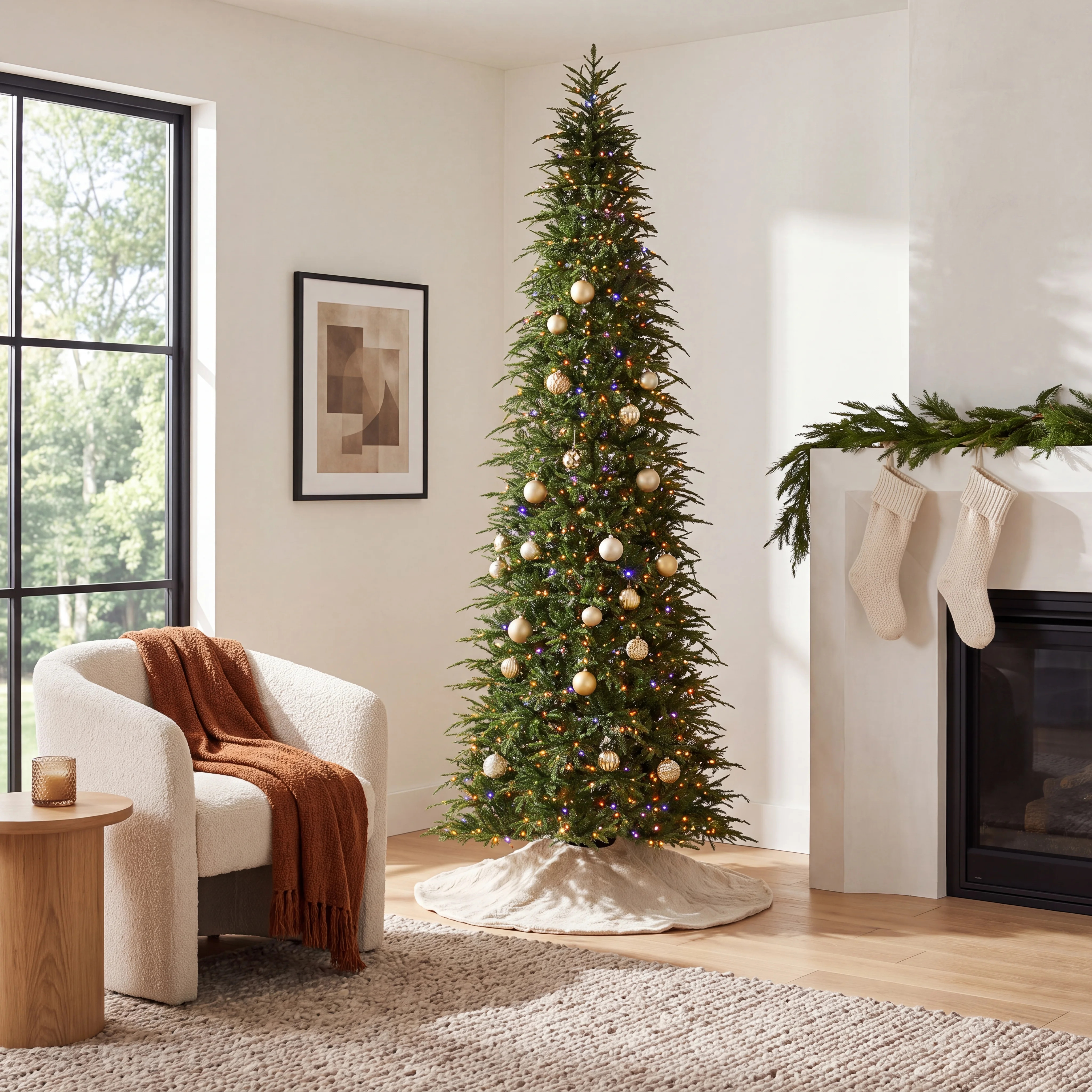 Radiant Evergreen Fir-15Ft Pre-Lit Green Slim Fir Christmas Tree With Lights | Joss & Main