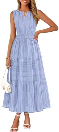 MEROKEETY Spring Summer Midi Dresses for Women 2026 Casual Beach Vacation Sleeveless Boho V Neck ... | Amazon (US)