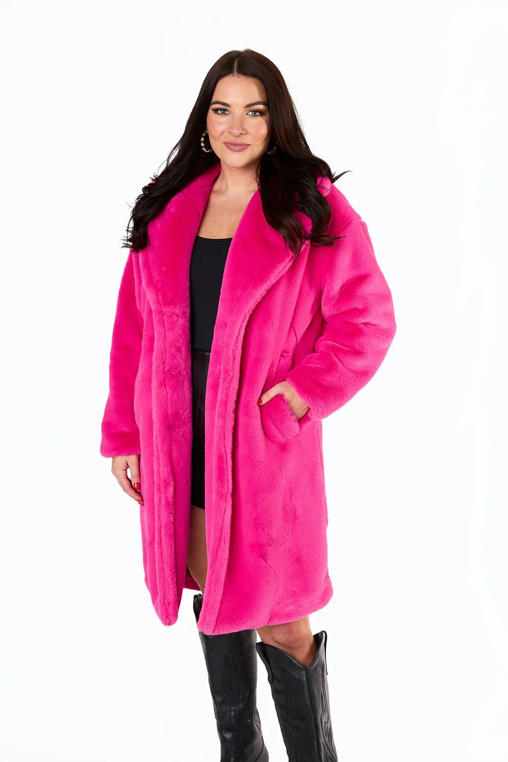 BuddyLove | Zoey Oversized Faux Fur Coat | Hot Pink | BuddyLove