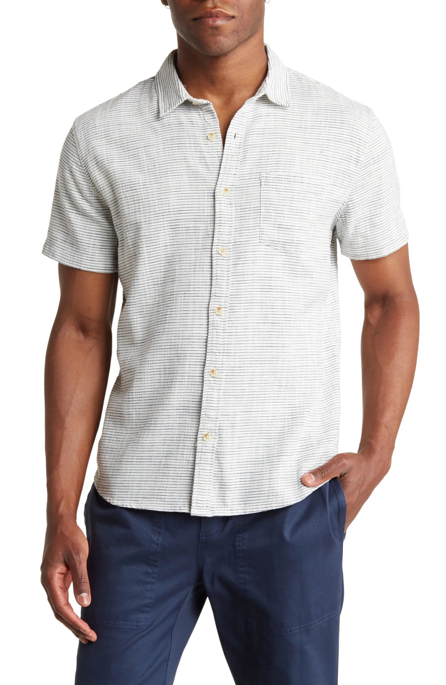 Marine Layer Stretch Selvage Short Sleeve Button-Up Shirt | Nordstrom | Nordstrom