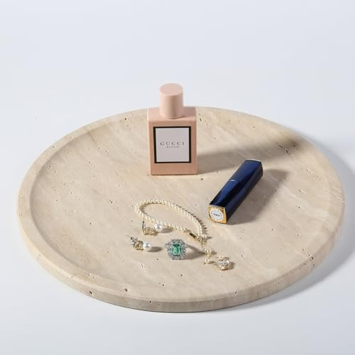 Travertine Tray, 11.8"x0.8" Round Serving Tray for Kitchen and Coffee Table, Bathroom Trays for C... | Amazon (US)