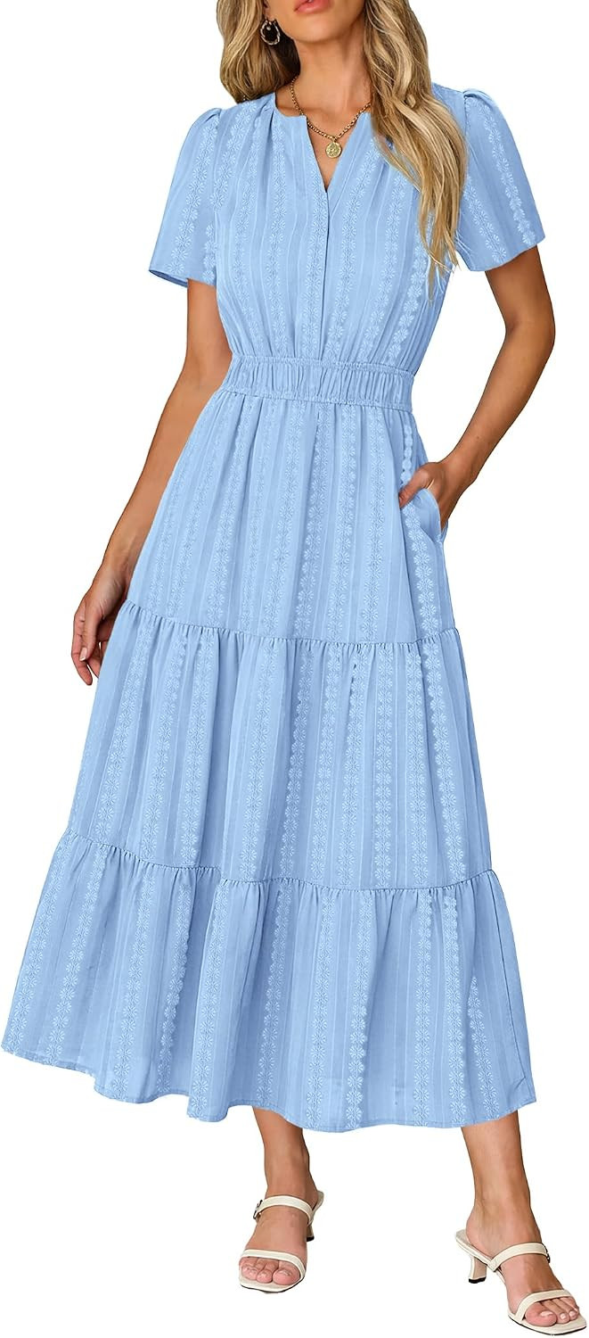 RUMIA Dresses for Women Summer Midi Maxi Short Sleeve Vacation Dress | Amazon (US)