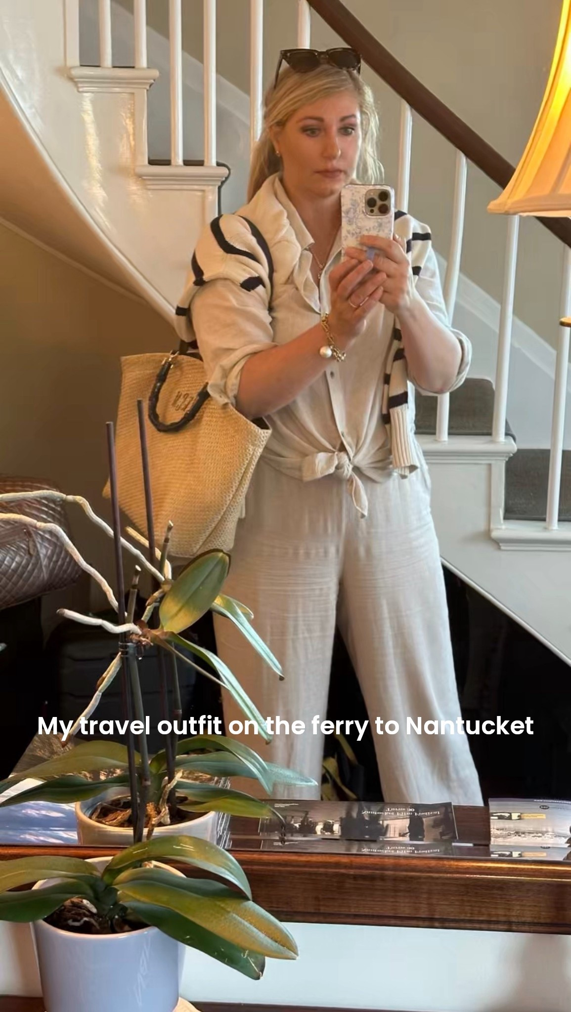 Hello from Nantucket with the fam for vacay! My travel outfit is breezy taupe linen set and one of my favorite new bags. Topped with a cotton striped sweater. Unpacked 4 giant suitcases, 4 travel bags, and settled into our rental. Now let the good times begin!

#LTKFindsUnder50 #LTKTravel #LTKOver40