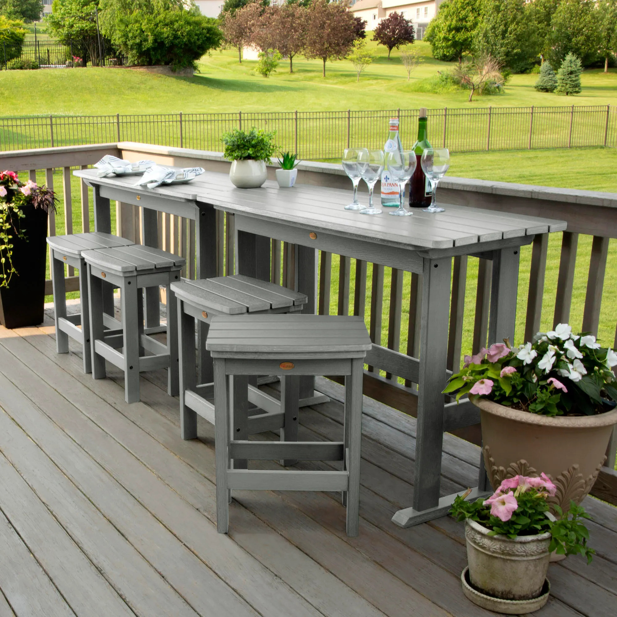 Highwood Lehigh Outdoor Counter Height 2 Bar Table and 4 Stools, Coastal Teak | Ashley